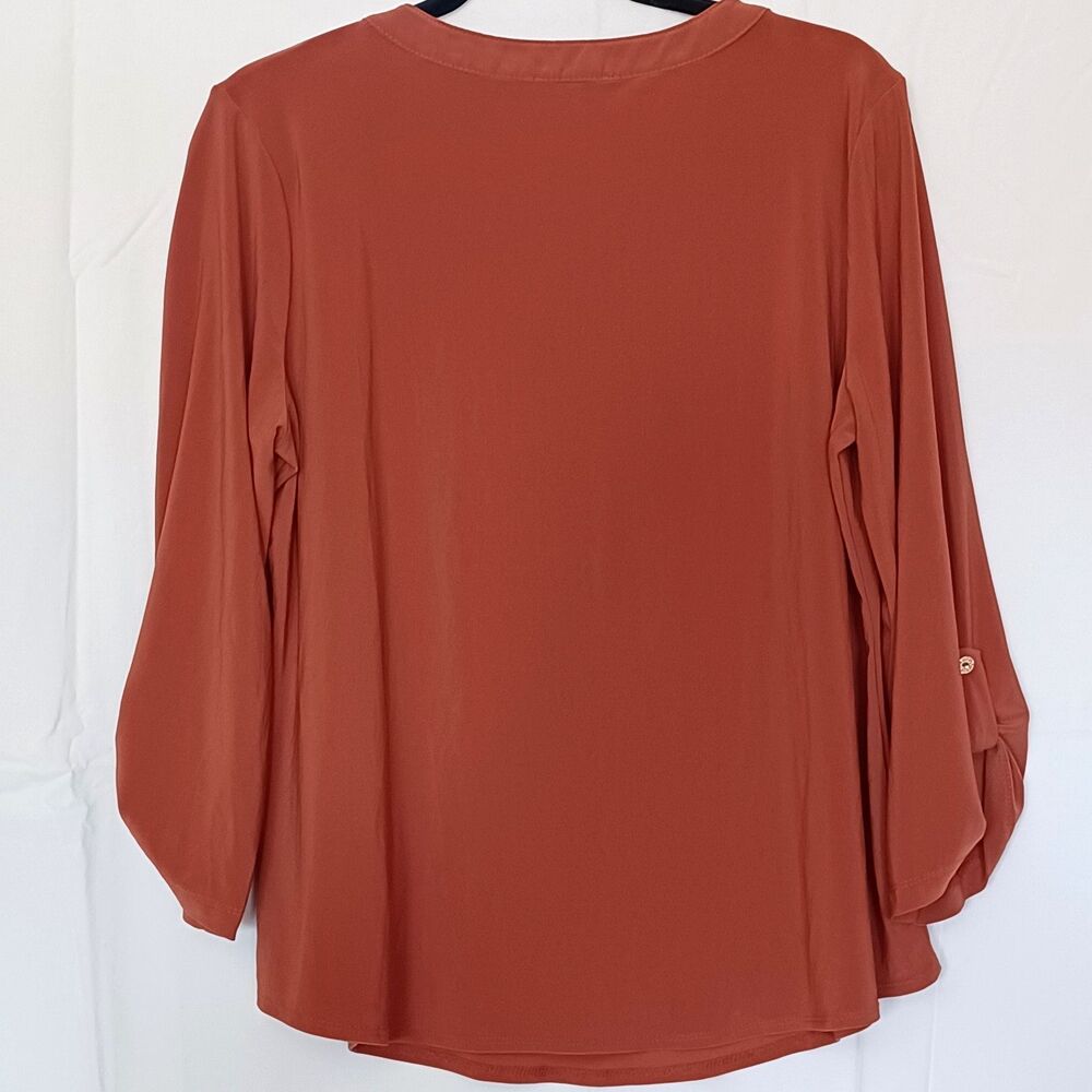 Perseption Concept Women's XL Solid Dust Orange Pullover Roll Tab Blouse - Picture 9 of 11